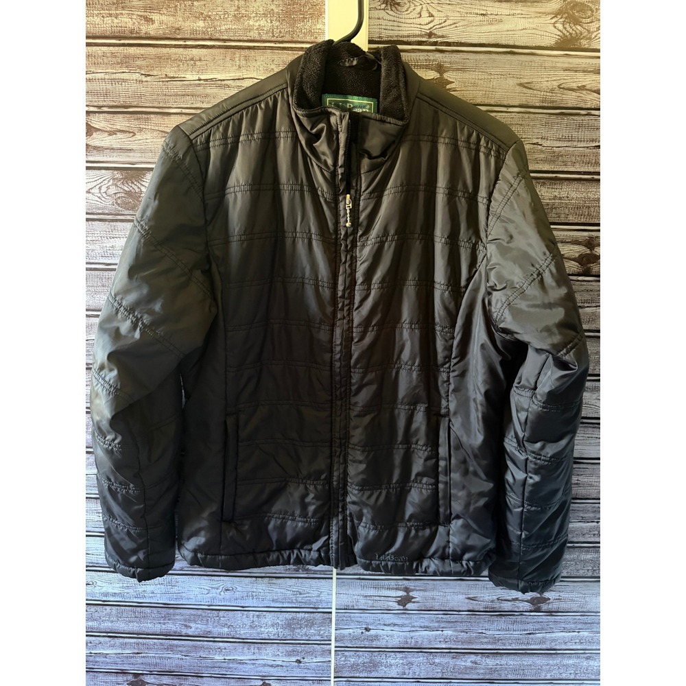 LL Bean Women's Misses Quilted Fleece Lined Puffer Jacket Size L Full-Zip Black